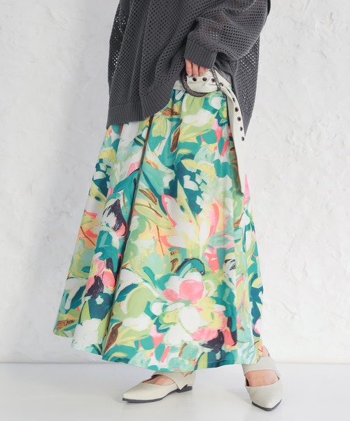 osharewalker（オシャレウォーカー）の「【廃盤】『ペイントタッチフレアスカート』（スカート・レディース・ブラウン/グリーン・FREE）」の4枚目の写真