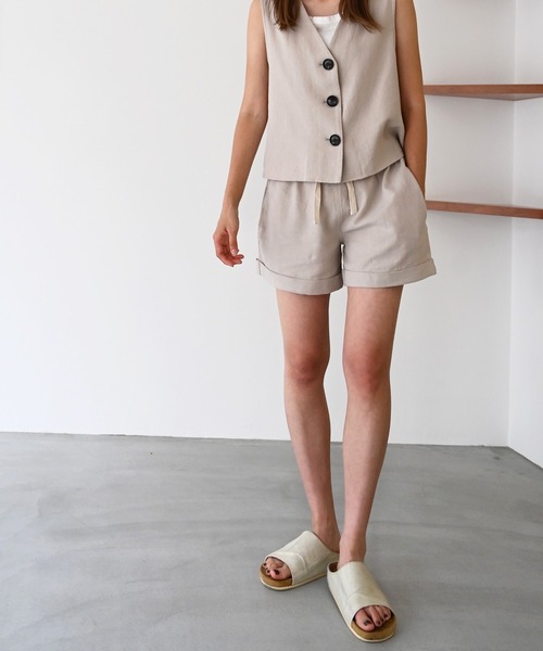 CANAL JEAN（キャナルジーン）の「RED CHOP WORKS(レッドチョップワークス) コットンへリンボーンショートパンツ（その他パンツ・レディース・ブラック/ベージュ・38/36）」の6枚目の写真