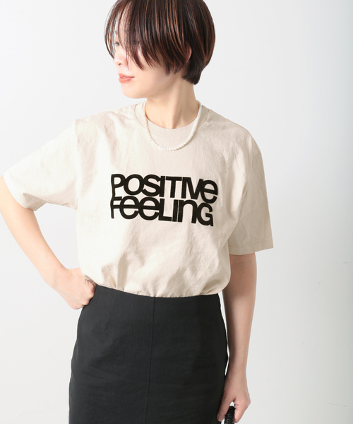 MIXTA(ミクスタ)の「《別注》【MIXTA/ミクスタ】POSITIVE FEELING S/S T-SHIR:Tシャツ(Tシャツ/カットソー・レディース・ブラック/ナチュラル・M)」の1枚目の写真