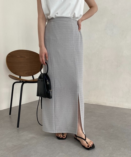 CAPRICIEUX LE'MAGE（カプリシューレマージュ）の「メッシュレースIラインスカート（スカート・レディース・ブラック/グレー・FREE）」の2枚目の写真