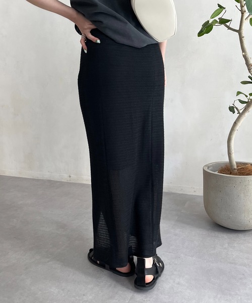 CAPRICIEUX LE'MAGE（カプリシューレマージュ）の「メッシュレースIラインスカート（スカート・レディース・ブラック/グレー・FREE）」の4枚目の写真