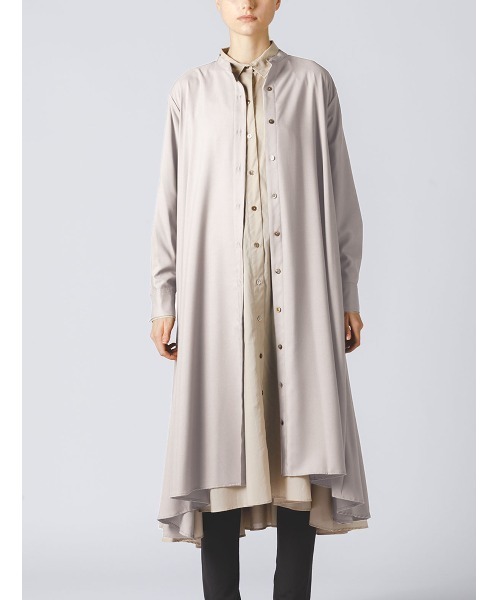 mizuiroind（ミズイロインド）の「mizuiro ind T／Rスタンドカラーフレアシャツワンピース（シャツワンピース・レディース・ブラック/サンドベージュ/ネイビー・FREE）」の16枚目の写真