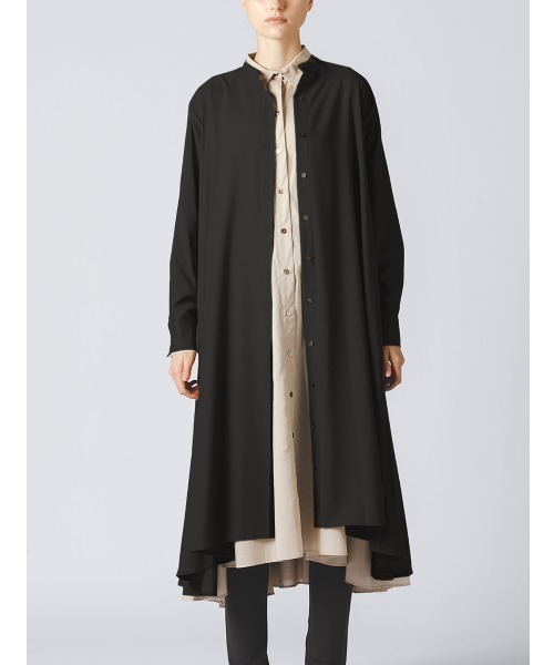 mizuiroind（ミズイロインド）の「mizuiro ind T／Rスタンドカラーフレアシャツワンピース（シャツワンピース・レディース・ブラック/サンドベージュ/ネイビー・FREE）」の14枚目の写真