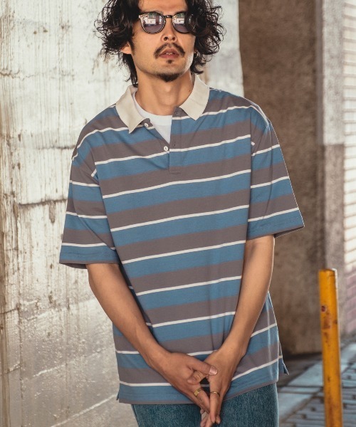 improves（インプローブス）の「レトロ ボーダー ルーズシルエット 半袖ポロシャツ（ポロシャツ・メンズ・B/A/D/E/C・LARGE/X-LARGE/MEDIUM）」の2枚目の写真