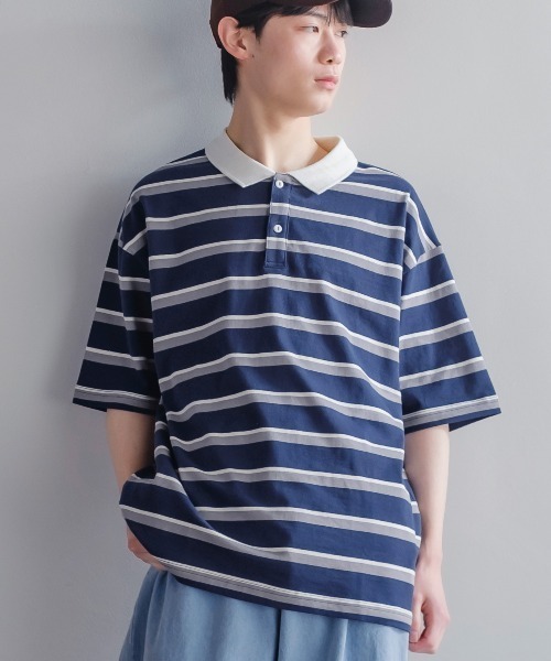 improves（インプローブス）の「レトロ ボーダー ルーズシルエット 半袖ポロシャツ（ポロシャツ・メンズ・B/A/D/E/C・LARGE/X-LARGE/MEDIUM）」の5枚目の写真