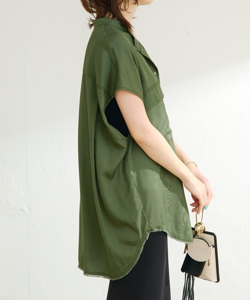 COLLAGE GALLARDAGALANTE（コラージュガリャルダガランテ）の「ワークベストっぽくも使える/テンセルフレンチシャツ（シャツ/ブラウス・レディース・ブラック/カーキ・FREE）」の18枚目の写真