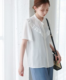 ドット/無地フリルブラウス