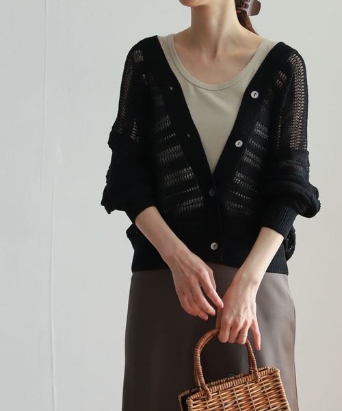 URBAN RESEARCH DOORS（アーバンリサーチドアーズ）の「透かし柄カーディガン（カーディガン/ボレロ・レディース・ブラック/ベージュ・MEDIUM）」の7枚目の写真