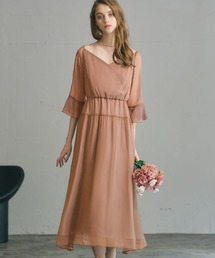 シフォン×シアーラメチュール フレア ロング 結婚式 ワンピース パーティードレス オケージョンドレス お呼ばれ 二次会 成人式 同窓会 謝恩会