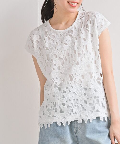 rps（アールピーエス）の「フラワーレースカットプルオーバー（Tシャツ/カットソー・レディース・チャコールグレー/ブラック/オフホワイト/ライトベージュ・M）」の9枚目の写真
