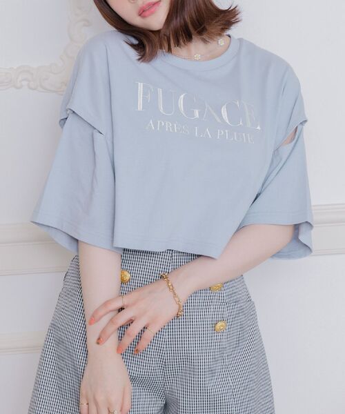 ems excite（エムズエキサイト）の「肩あきロゴ刺繍Tee（Tシャツ/カットソー・レディース・チャコールグレー/オフホワイト/ブルー・FREE）」の3枚目の写真