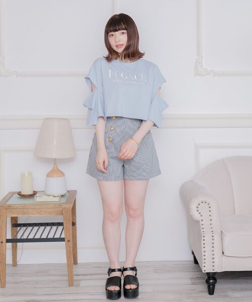 ems excite（エムズエキサイト）の「肩あきロゴ刺繍Tee（Tシャツ/カットソー・レディース・チャコールグレー/オフホワイト/ブルー・FREE）」の17枚目の写真