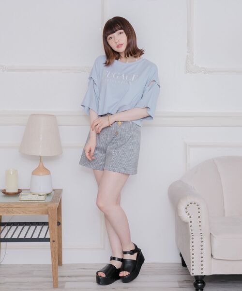 ems excite（エムズエキサイト）の「肩あきロゴ刺繍Tee（Tシャツ/カットソー・レディース・チャコールグレー/オフホワイト/ブルー・FREE）」の20枚目の写真