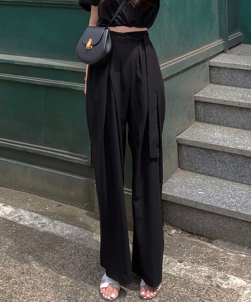 MANGROVE（マングローブ）の「ウエストリボンスラックスパンツ（スラックス・レディース・ブラック/グレー・MEDIUM/LARGE）」の3枚目の写真