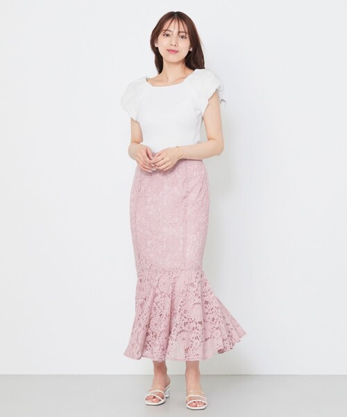【セール】【セットアップワンピース】リブニットトップス＋ マーメイドレーススカート（ドレス）｜Feroux（フェルゥ）