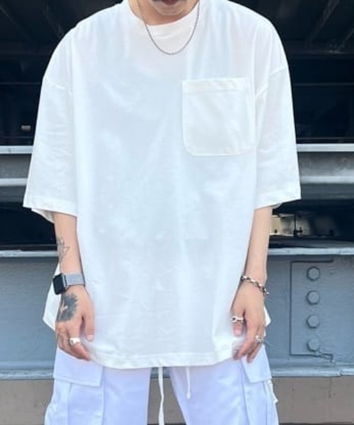 A4A(エーフォーエー)の「A4A/エーフォーエー/強撚糸ラウンドポケット半袖Tシャツ(Tシャツ/カットソー・メンズ・カーキ/ホワイト/ブラック/ベージュ・M/L)」の2枚目の写真