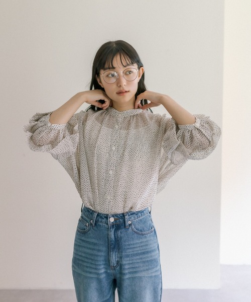 PUAL CE CIN（ピュアルセシン）の「【Du noir】ドット柄ブラウス（シャツ/ブラウス・レディース・ブラック/アイボリー・FREE）」の5枚目の写真