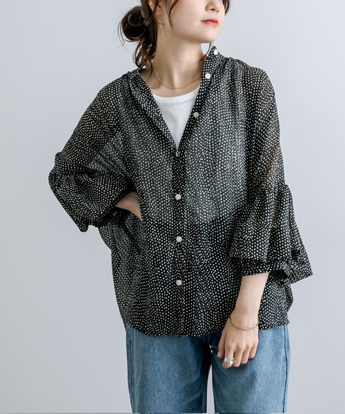 pual ce cin - 新品未使用 ピュアルセシン(Du noir)透明感をまとうフリルシアーブラウス pual ce cin - 新品未使用 ピュアルセシン(Du noir)透明感を