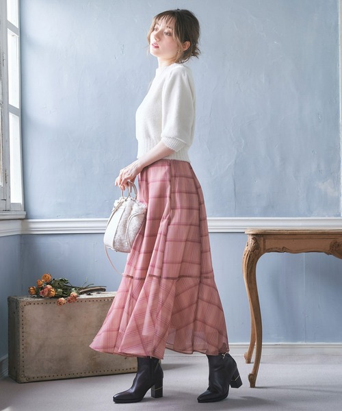 NOELA（ノエラ）の「【WEB限定】シアーチェックスカート（スカート・レディース・ベージュ/ピンク/オフホワイト・S/M）」の8枚目の写真