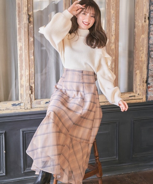 NOELA（ノエラ）の「【WEB限定】シアーチェックスカート（スカート・レディース・ベージュ/ピンク/オフホワイト・S/M）」の13枚目の写真