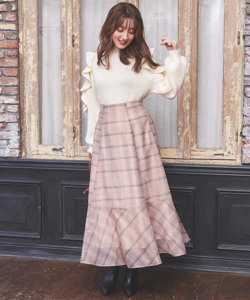 NOELA（ノエラ）の「【WEB限定】シアーチェックスカート（スカート・レディース・ベージュ/ピンク/オフホワイト・S/M）」の14枚目の写真