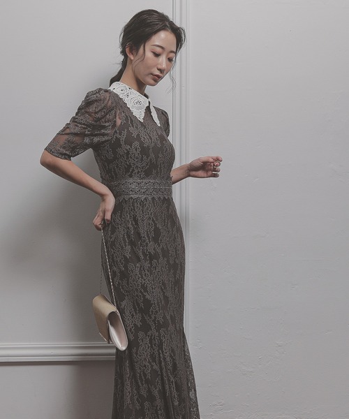 Kana（カナ）の「総レース マーメイドデザイン 襟付き 結婚式 お呼ばれ パーティー ワンピースドレス（ドレス・レディース・ブラック/ダークカーキ/ダークグレー/グリーン/アッシュブラウン/アッシュグレー・S/M/L）」の19枚目の写真