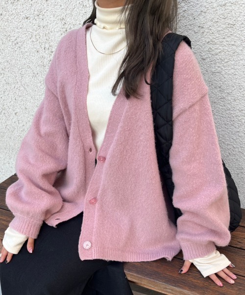 nemne store(ネンネストア)の「モヘアライク起毛カーディガン(カーディガン/ボレロ・レディース・ブラウン/ピンク/ブルー/アイボリー/ライトブルー/グリーン/ライトピンク・フリー)」の7枚目の写真