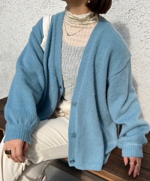 nemne store(ネンネストア)の「モヘアライク起毛カーディガン(カーディガン/ボレロ・レディース・ブラウン/ピンク/ブルー/アイボリー/ライトブルー/グリーン/ライトピンク・フリー)」の1枚目の写真