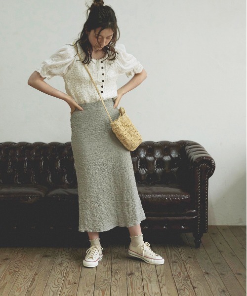 t a r o s u（タロス）の「syuwasyuwa skirt/しゅわしゅわスカート（スカート・レディース・ブルー/ホワイト/ブラウン・FREE）」の3枚目の写真