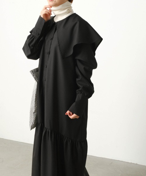 forksy.】ビッグカラーボリューム袖ティアードワンピース forksy