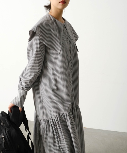 forksy.】ビッグカラーボリューム袖ティアードワンピース forksy