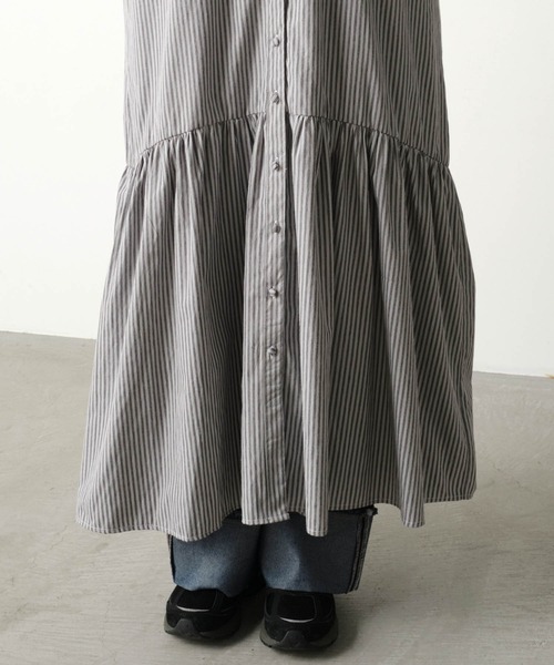 forksy.】ビッグカラーボリューム袖ティアードワンピース forksy