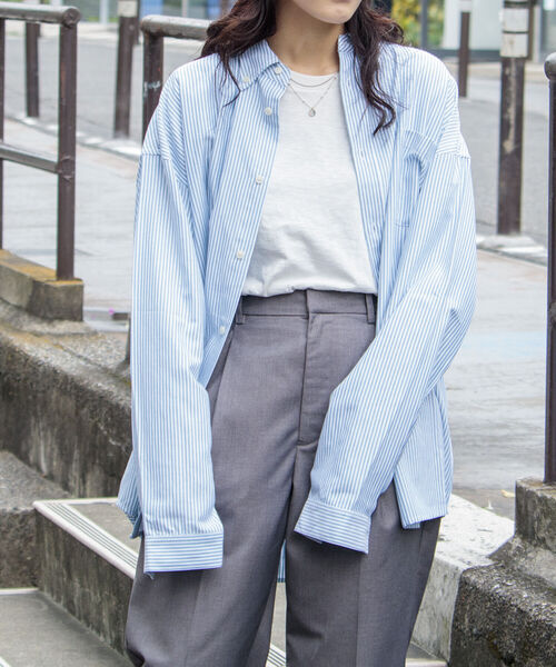 GLOSTER(グロスター)の「【GLOSTER/グロスター】オックスオーバーシャツ ボタンダウンストライプシャツ(シャツ/ブラウス・メンズ・グレー系その他/ベージュ系その他/グリーン系その他/ブルー系その他・S/M/L)」の3枚目の写真