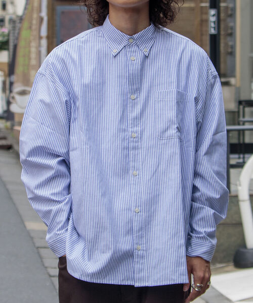 GLOSTER(グロスター)の「【GLOSTER/グロスター】オックスオーバーシャツ ボタンダウンストライプシャツ(シャツ/ブラウス・メンズ・グレー系その他/ベージュ系その他/グリーン系その他/ブルー系その他・S/M/L)」の4枚目の写真