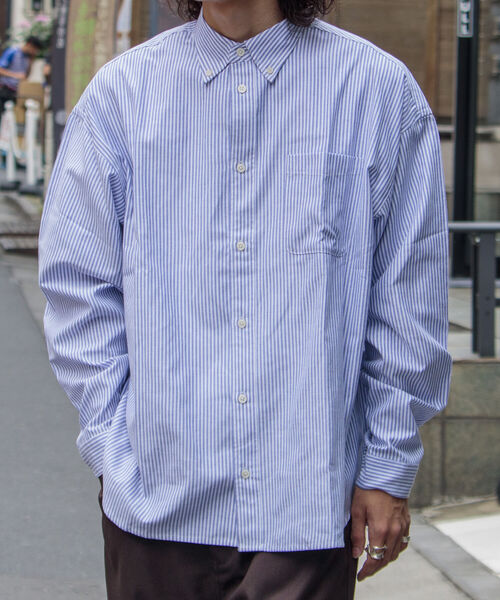 GLOSTER(グロスター)の「【GLOSTER/グロスター】オックスオーバーシャツ ボタンダウンストライプシャツ(シャツ/ブラウス・メンズ・グレー系その他/ベージュ系その他/グリーン系その他/ブルー系その他・S/M/L)」の5枚目の写真