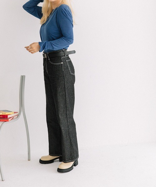 Flugge(フラッジー)の「white stitch wide denim/ホワイトステッチワイドデニム(デニムパンツ・レディース・ブラック/ワンウォッシュ・SMALL/MEDIUM)」の20枚目の写真