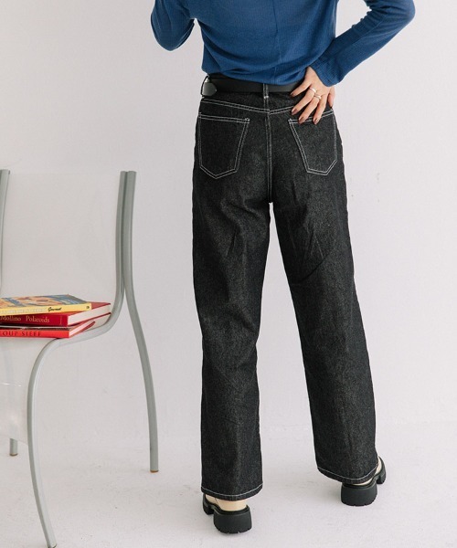 Flugge(フラッジー)の「white stitch wide denim/ホワイトステッチワイドデニム(デニムパンツ・レディース・ブラック/ワンウォッシュ・SMALL/MEDIUM)」の22枚目の写真