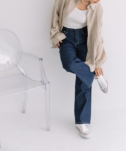 Flugge（フラッジー）の「white stitch wide denim/ホワイトステッチワイドデニム（デニムパンツ）」 - WEAR