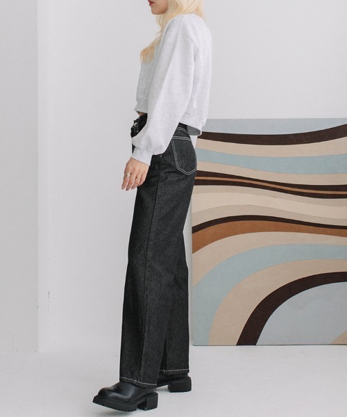 Flugge(フラッジー)の「white stitch wide denim/ホワイトステッチワイドデニム(デニムパンツ・レディース・ブラック/ワンウォッシュ・SMALL/MEDIUM)」の7枚目の写真