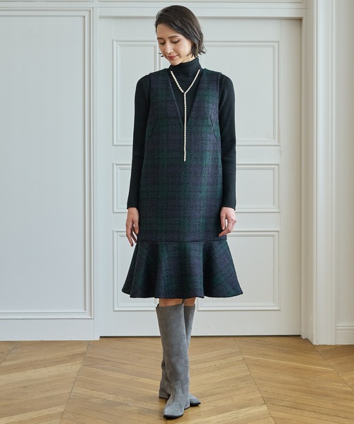 美品★ANAYI アナイ　ジャンパースカート　ロング丈　ループチェック ANAYI（アナイ）の「ループチェックジャンパースカート（スカート