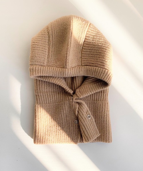 Q（キュー）の「バラクラバスナップフーディー（ネックウォーマー/スヌード・レディース・チャコールグレー/ベージュ・ONE SIZE）」の6枚目の写真