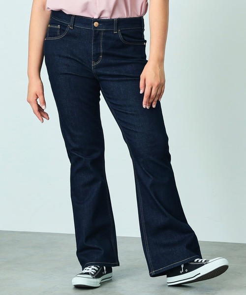 ブーツカットデニム サイズ1 ダークブラウン 大きいサイズ】C17 ブーツカットデニムパンツ【プラスサイズ