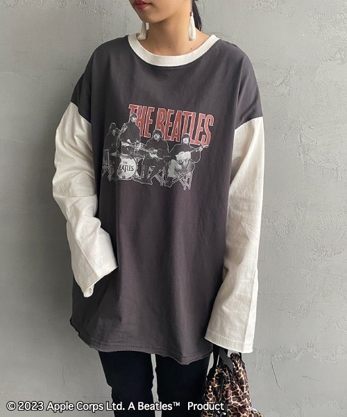 The Beatles（ザビートルズ）の「【WEB限定】[THE BEATLES/ザ ビートルズ] 配色デザイン フォトプリントロンT（Tシャツ/カットソー・レディース・チャコールグレー/ライトグレー・M/L/XL）」の17枚目の写真