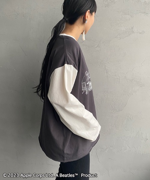 The Beatles（ザビートルズ）の「【WEB限定】[THE BEATLES/ザ ビートルズ] 配色デザイン フォトプリントロンT（Tシャツ/カットソー・レディース・チャコールグレー/ライトグレー・M/L/XL）」の12枚目の写真