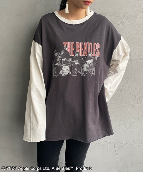 The Beatles（ザビートルズ）の「【WEB限定】[THE BEATLES/ザ ビートルズ] 配色デザイン フォトプリントロンT（Tシャツ/カットソー・レディース・チャコールグレー/ライトグレー・M/L/XL）」の14枚目の写真