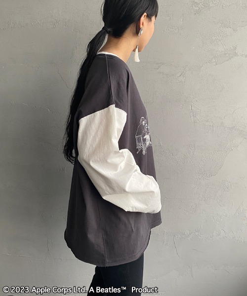 The Beatles（ザビートルズ）の「【WEB限定】[THE BEATLES/ザ ビートルズ] 配色デザイン フォトプリントロンT（Tシャツ/カットソー・レディース・チャコールグレー/ライトグレー・M/L/XL）」の15枚目の写真