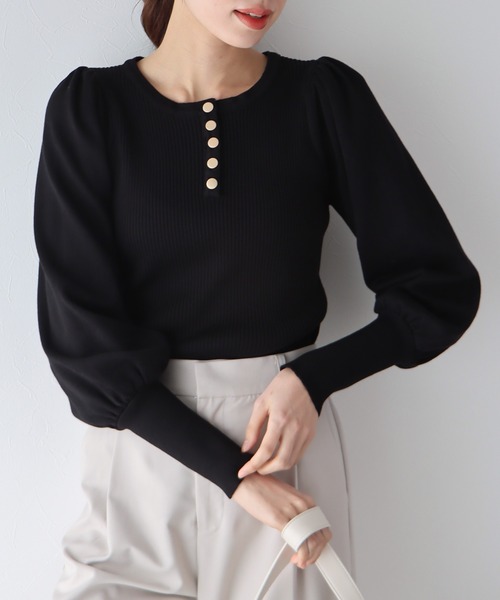 BLUEEAST（ブルーイースト）の「ボリュームスリーブ2WAYリブニット（ニット/セーター・レディース・パープル/ブラック/ブルー/オフホワイト・MEDIUM）」の3枚目の写真