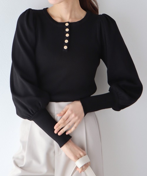 BLUEEAST（ブルーイースト）の「ボリュームスリーブ2WAYリブニット（ニット/セーター・レディース・パープル/ブラック/ブルー/オフホワイト・MEDIUM）」の7枚目の写真