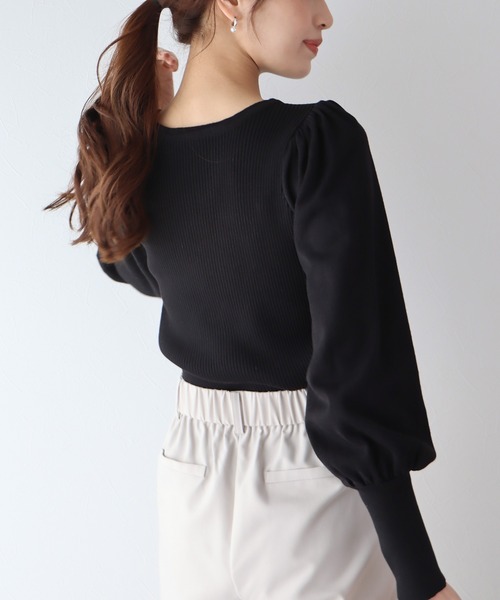 BLUEEAST（ブルーイースト）の「ボリュームスリーブ2WAYリブニット（ニット/セーター・レディース・パープル/ブラック/ブルー/オフホワイト・MEDIUM）」の9枚目の写真