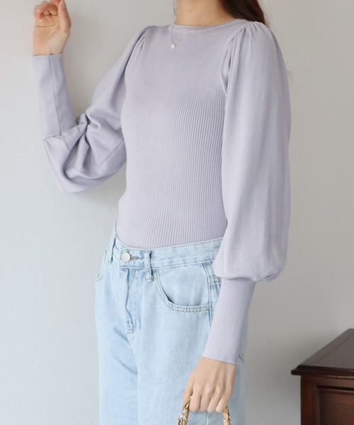 BLUEEAST（ブルーイースト）の「ボリュームスリーブ2WAYリブニット（ニット/セーター・レディース・パープル/ブラック/ブルー/オフホワイト・MEDIUM）」の13枚目の写真